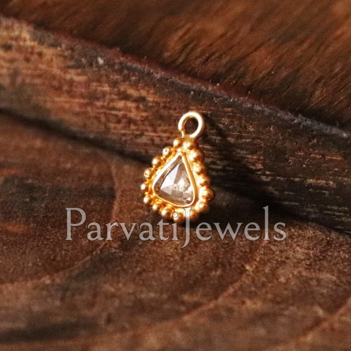Natural Diamond Charm, 18k Solid Gold Charm, Polki Diamond Charm, Handmade Gold Charm, Real Diamond Charm, Solid Gold Charm, Dainty Charm