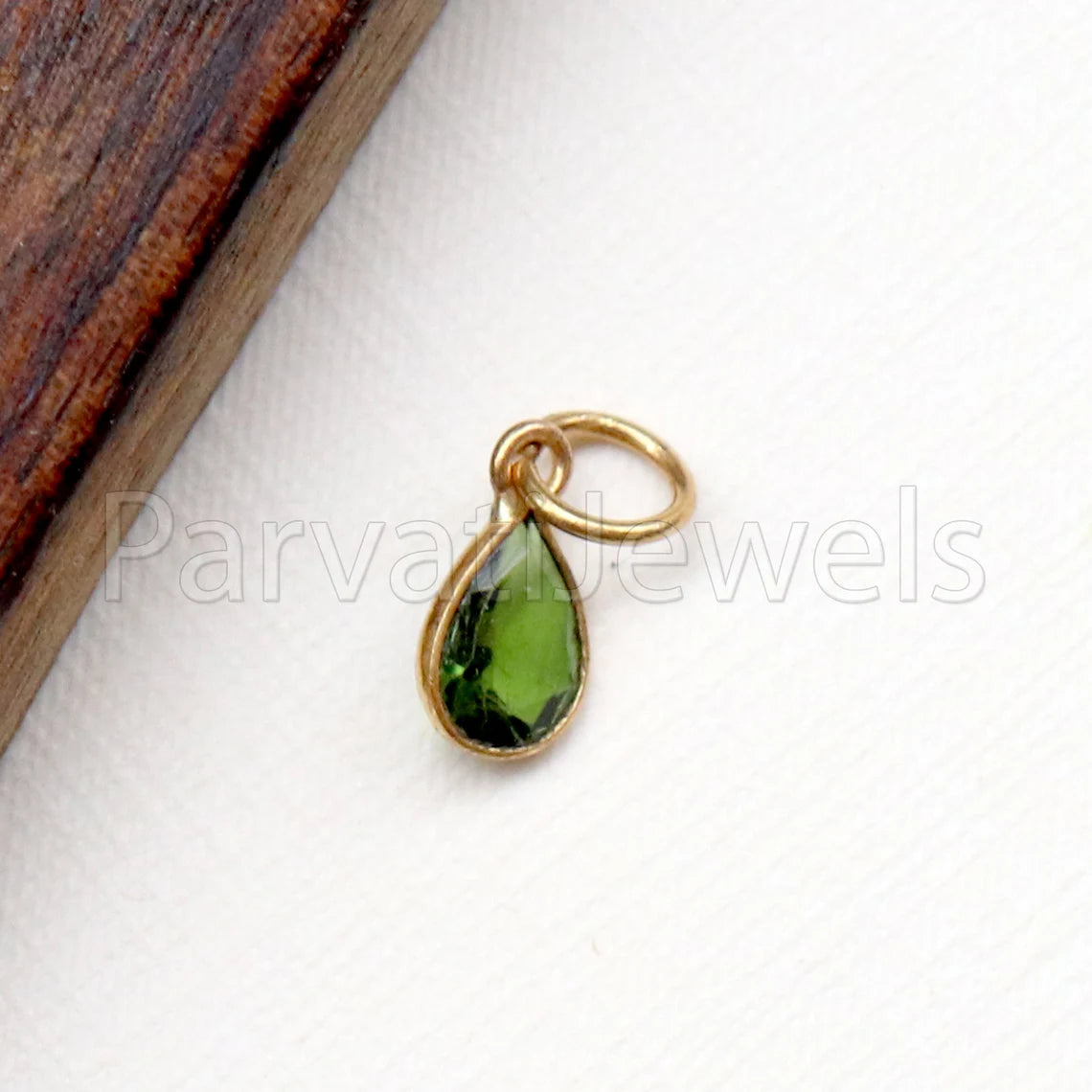 Green Tourmaline Charm, 18k Solid Gold Charm, Deep Green Tourmaline Charm, Gold Charm, Faceted Tourmaline Charm , Handmade Gold Charm