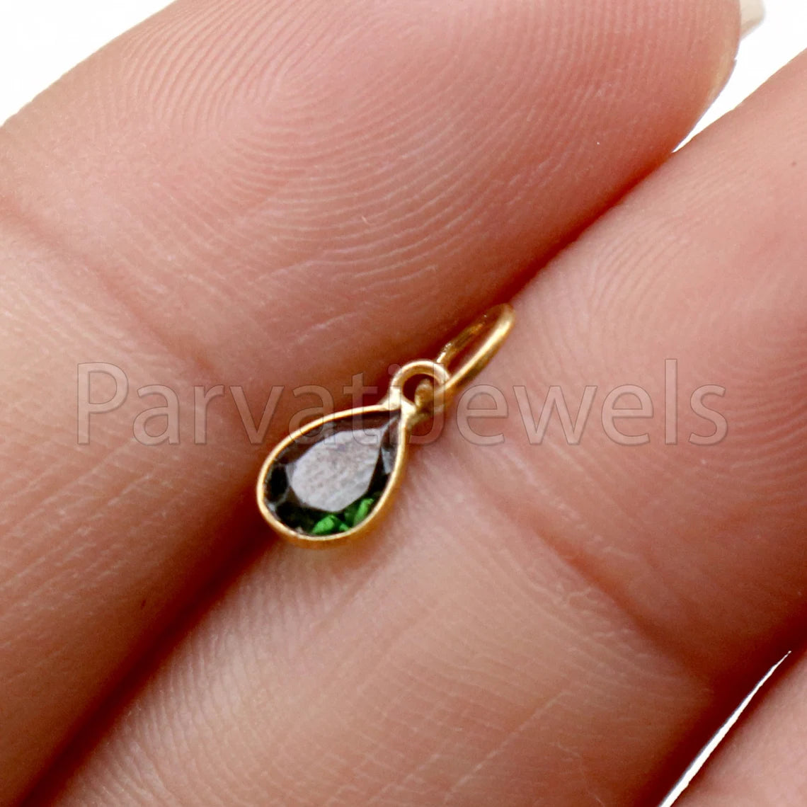 Green Tourmaline Charm, 18k Solid Gold Charm, Deep Green Tourmaline Charm, Gold Charm, Faceted Tourmaline Charm , Handmade Gold Charm