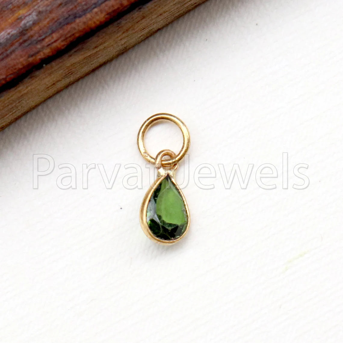 Green Tourmaline Charm, 18k Solid Gold Charm, Deep Green Tourmaline Charm, Gold Charm, Faceted Tourmaline Charm , Handmade Gold Charm