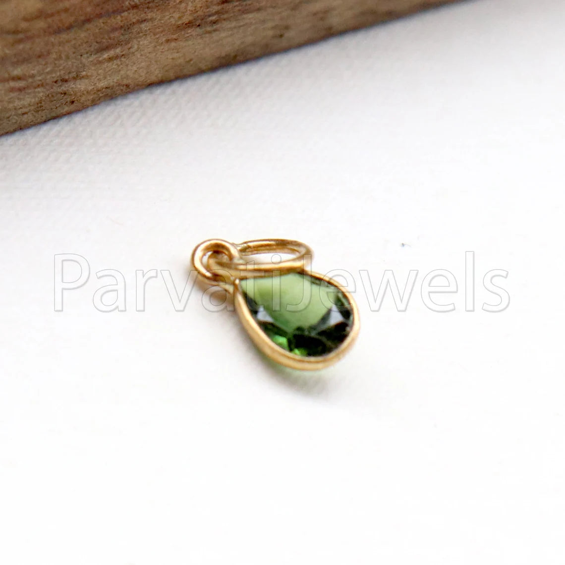 Green Tourmaline Charm, 18k Solid Gold Charm, Deep Green Tourmaline Charm, Gold Charm, Faceted Tourmaline Charm , Handmade Gold Charm
