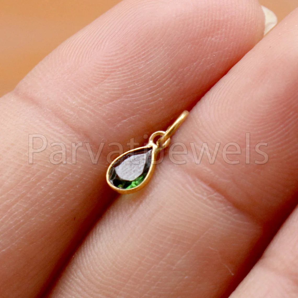 Green Tourmaline Charm, 18k Solid Gold Charm, Deep Green Tourmaline Charm, Gold Charm, Faceted Tourmaline Charm , Handmade Gold Charm