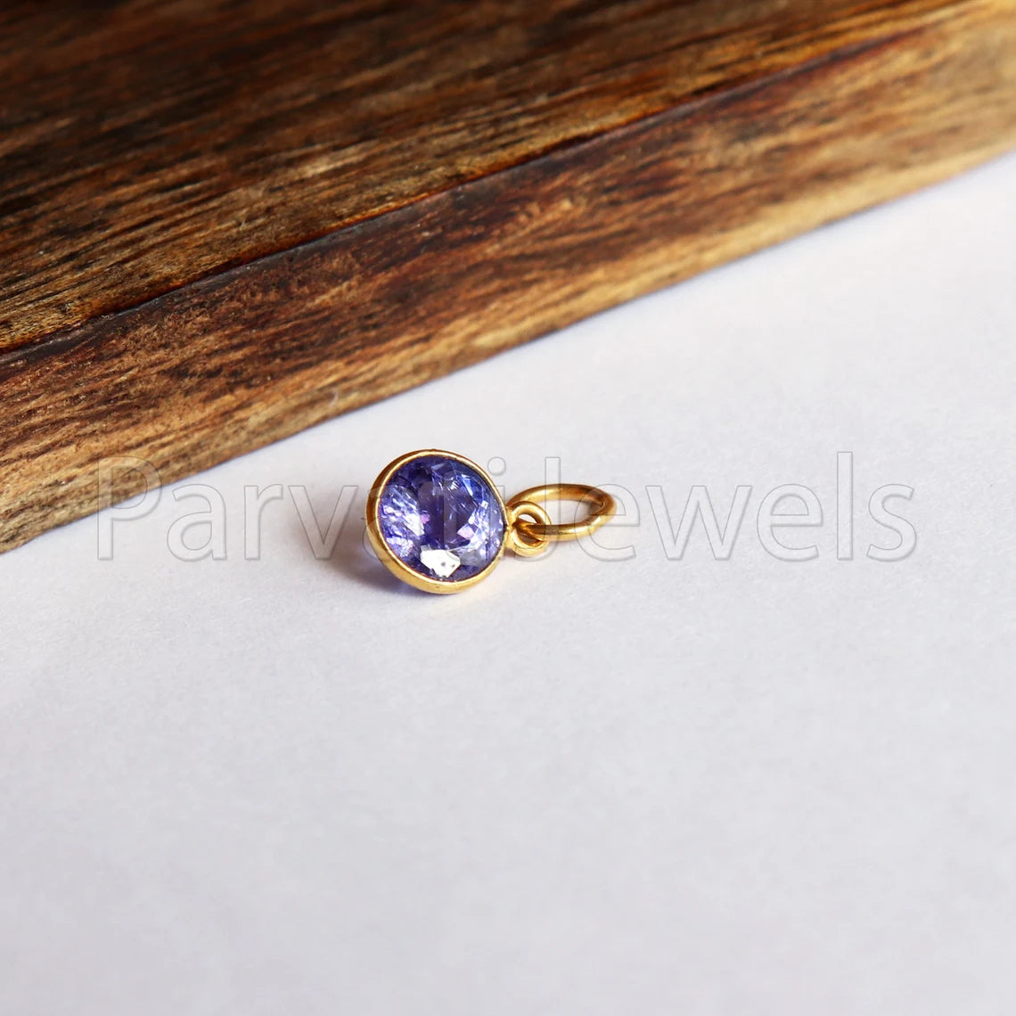 Natural Tanzanite Charm, 18k Solid Gold Charm, Handmade Gold Charm, 5x5 mm Round, 4.5 mm bail, Tanzanite Dainty Charm, Minimalist Pendant