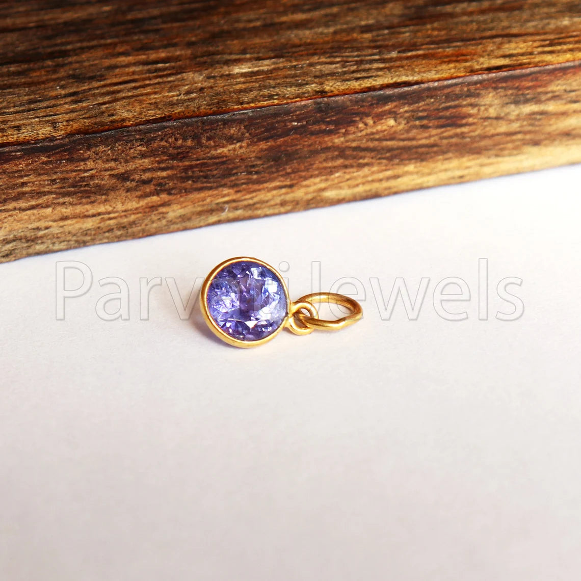 Natural Tanzanite Charm, 18k Solid Gold Charm, Handmade Gold Charm, 5x5 mm Round, 4.5 mm bail, Tanzanite Dainty Charm, Minimalist Pendant