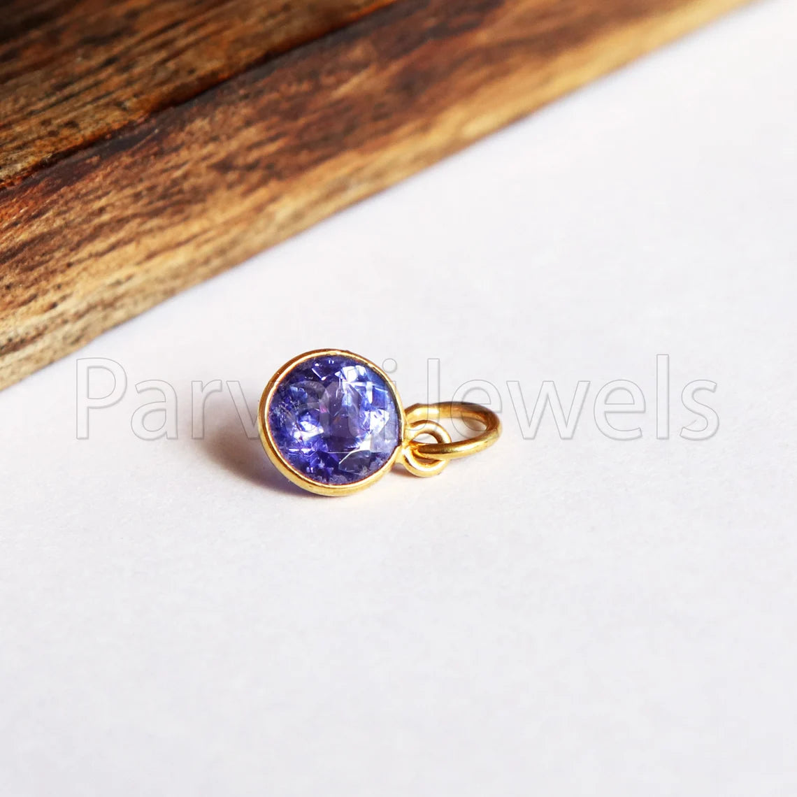 Natural Tanzanite Charm, 18k Solid Gold Charm, Handmade Gold Charm, 5x5 mm Round, 4.5 mm bail, Tanzanite Dainty Charm, Minimalist Pendant