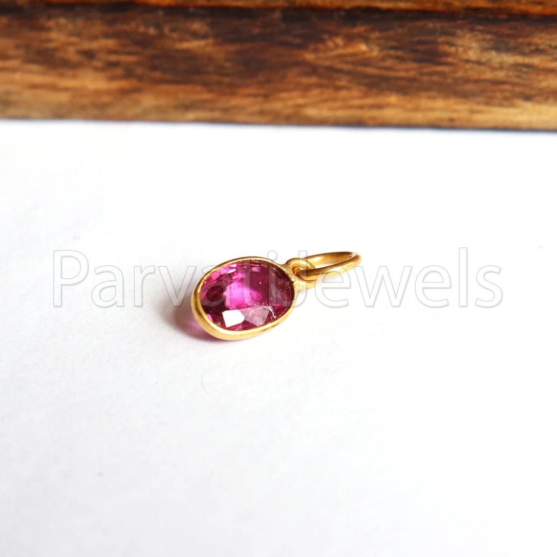 Pink Tourmaline Charm, 18k Solid Gold Charm, Deep Pink Tourmaline Charm, Gold Charm, Faceted Tourmaline Charm , Handmade Gold Charm