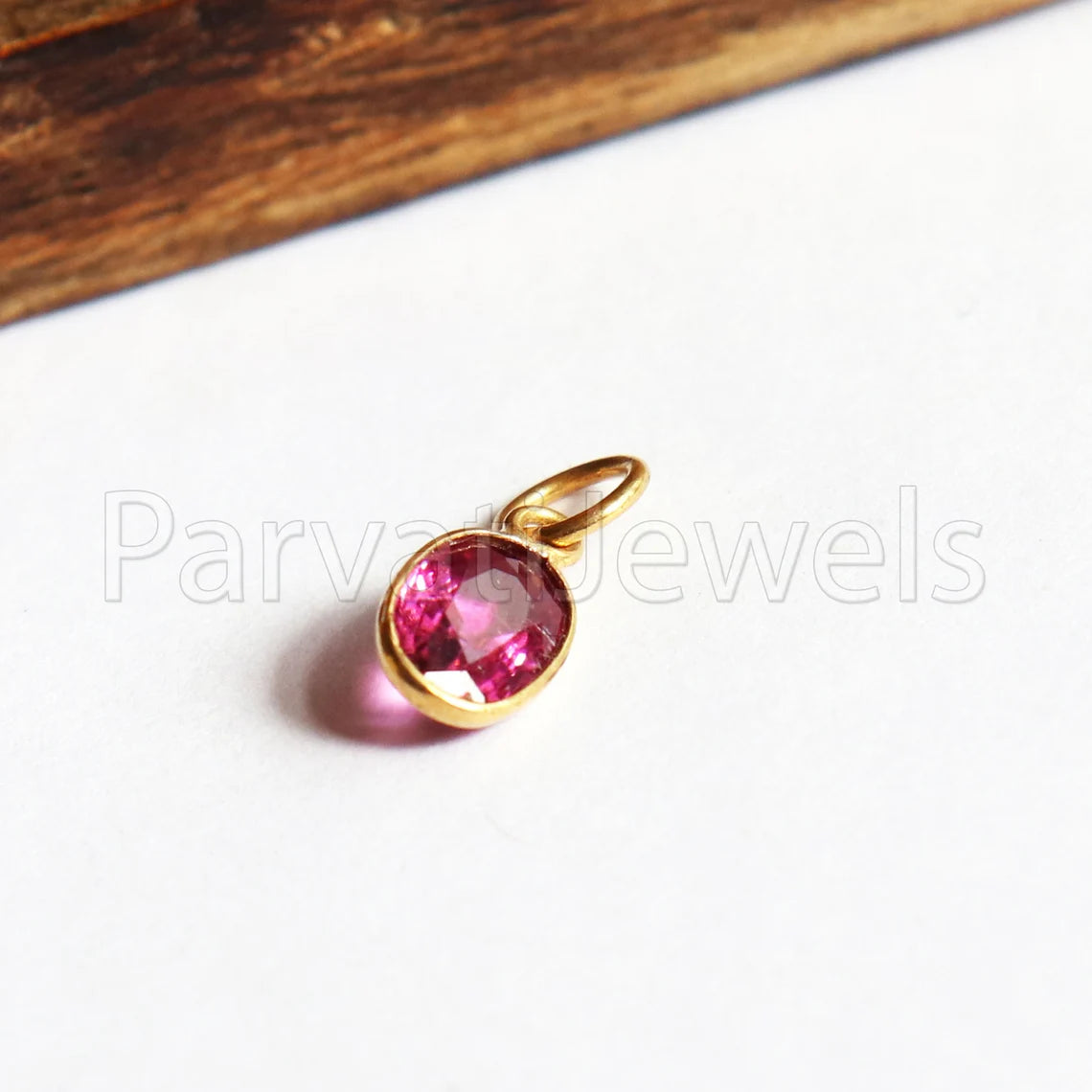 Pink Tourmaline Charm, 18k Solid Gold Charm, Deep Pink Tourmaline Charm, Gold Charm, Faceted Tourmaline Charm , Handmade Gold Charm