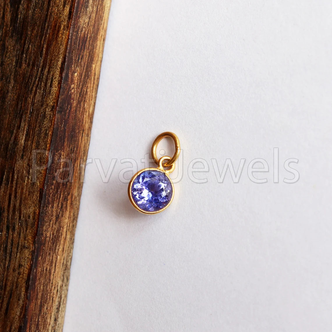 Natural Tanzanite Charm, 18k Solid Gold Charm, Handmade Gold Charm, 5x5 mm Round, 4.5 mm bail, Tanzanite Dainty Charm, Minimalist Pendant