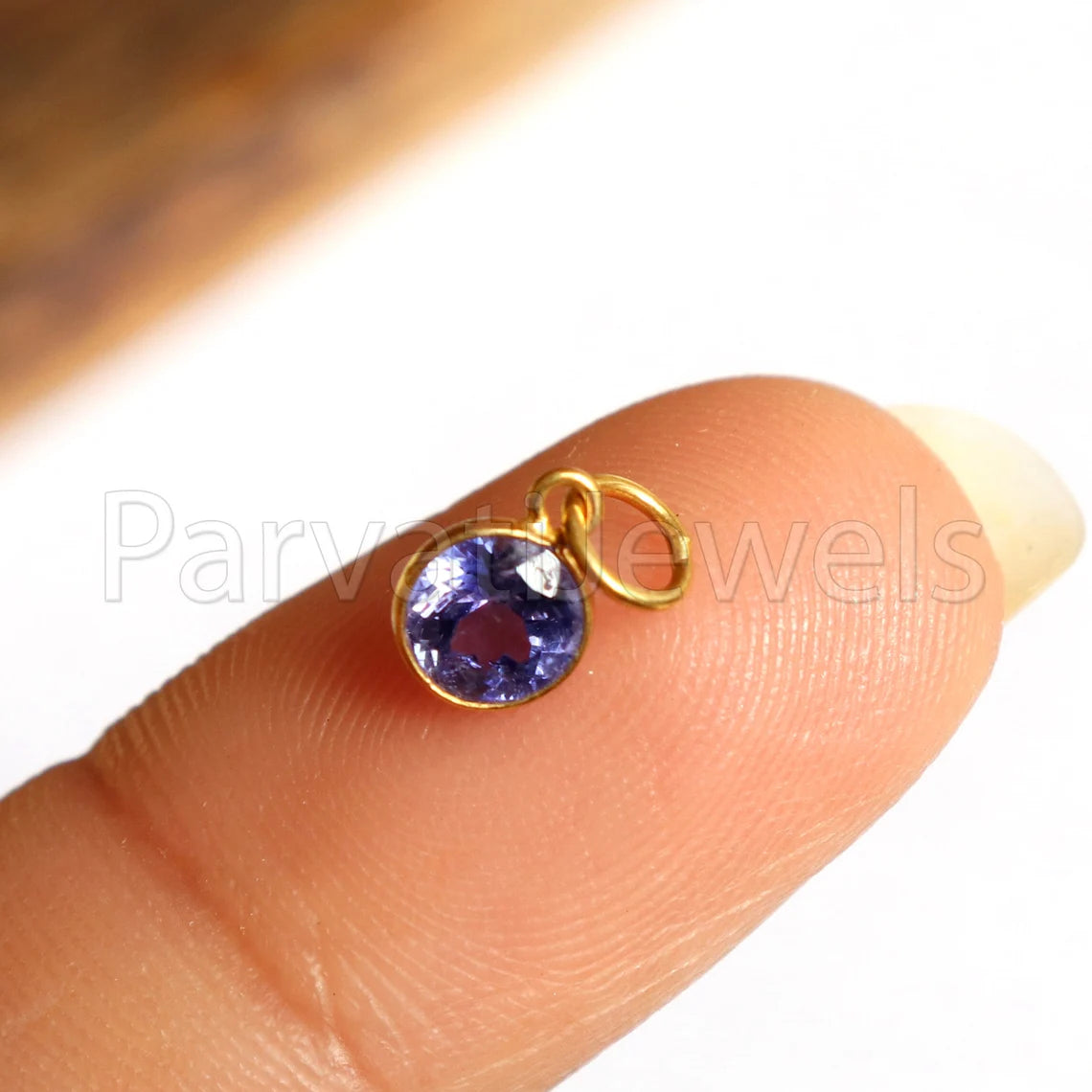 Natural Tanzanite Charm, 18k Solid Gold Charm, Handmade Gold Charm, 5x5 mm Round, 4.5 mm bail, Tanzanite Dainty Charm, Minimalist Pendant