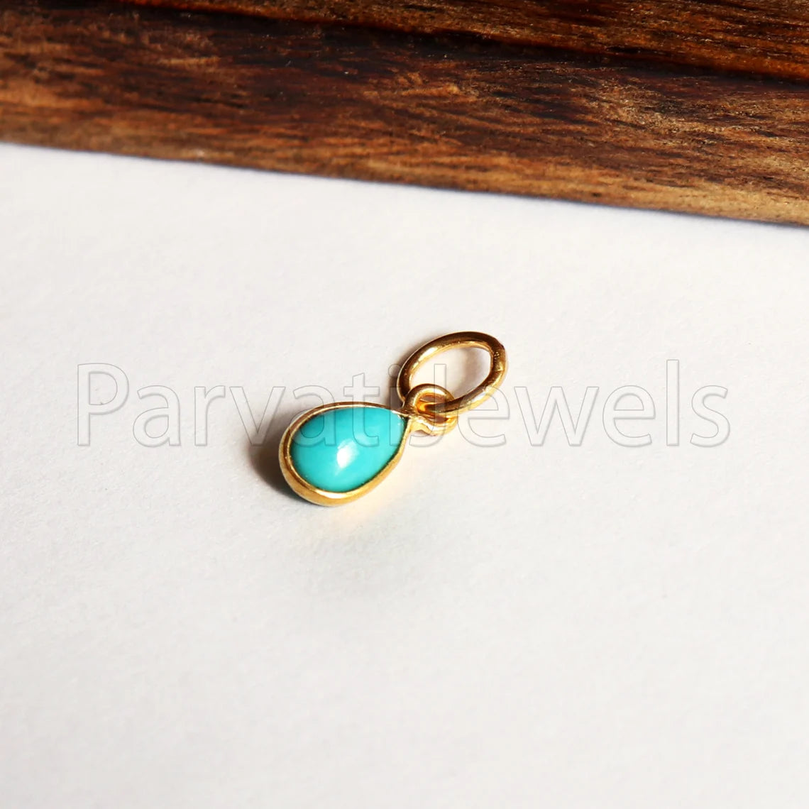 Natural Sleeping Beauty Turquoise 18K gold charm pendant, Handmade Gold Charm, Turquoise Charm, Turquoise Dainty Charm, Minimalist Pendant