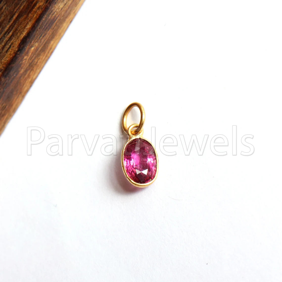 Pink Tourmaline Charm, 18k Solid Gold Charm, Deep Pink Tourmaline Charm, Gold Charm, Faceted Tourmaline Charm , Handmade Gold Charm