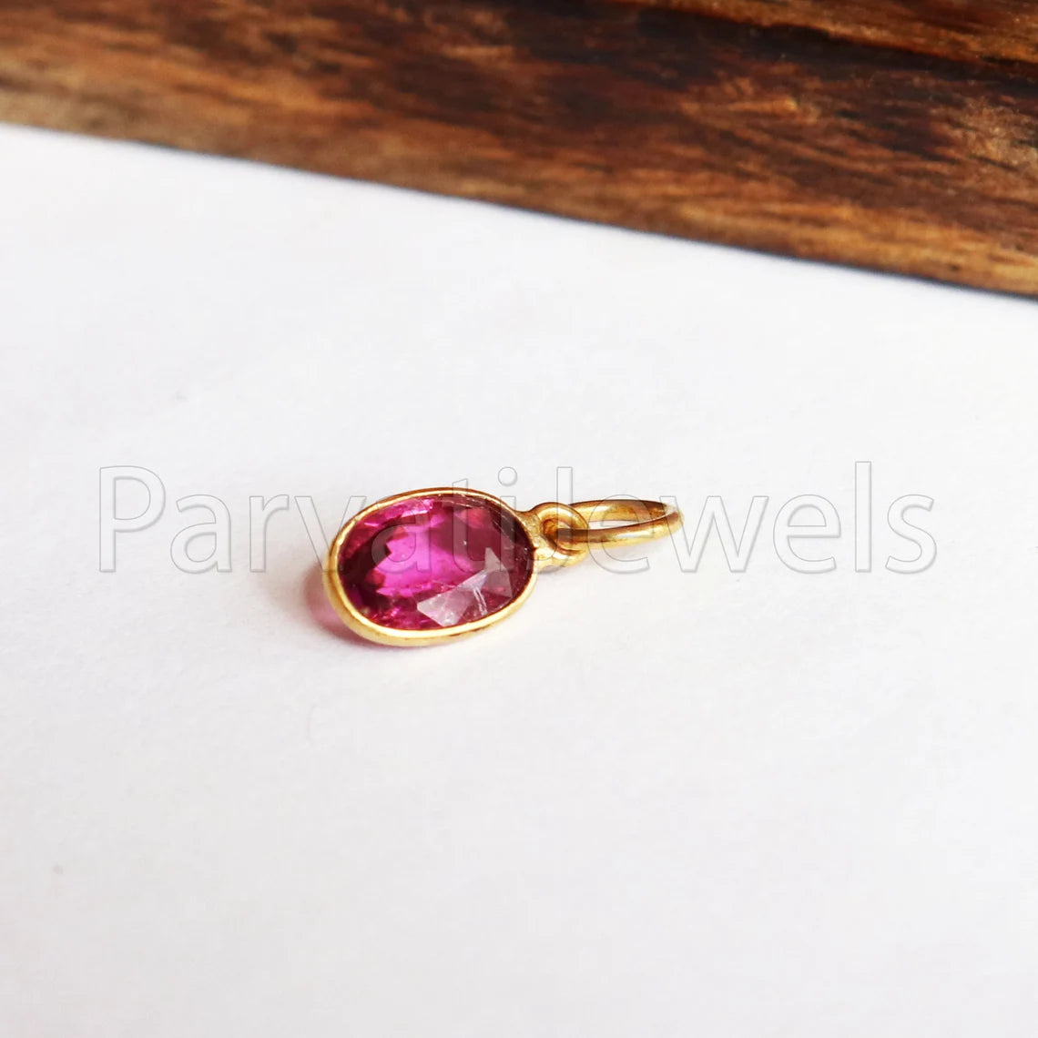 Pink Tourmaline Charm, 18k Solid Gold Charm, Deep Pink Tourmaline Charm, Gold Charm, Faceted Tourmaline Charm , Handmade Gold Charm