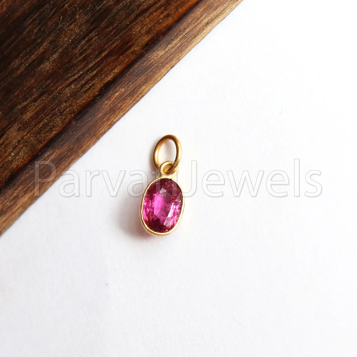 Pink Tourmaline Charm, 18k Solid Gold Charm, Deep Pink Tourmaline Charm, Gold Charm, Faceted Tourmaline Charm , Handmade Gold Charm