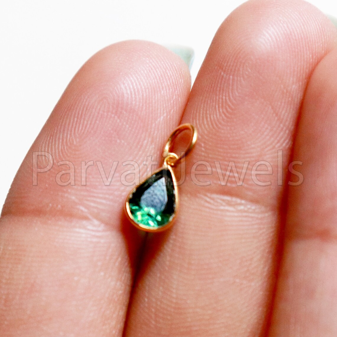 Blue Tourmaline 18k Solid Gold Charm pendant, Blue Tourmaline Charm, DAINTY Tourmaline Charm , 18KT Solid Gold, Natural Tourmaline, RARE