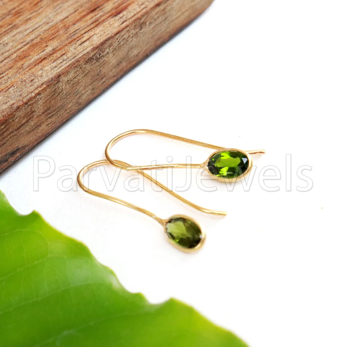 Natural Green Tourmaline Earring, Tourmaline Dangle Earring, Solid 18K Gold Earring, Handmade Gold Earring, Minimalist Dangle Earring