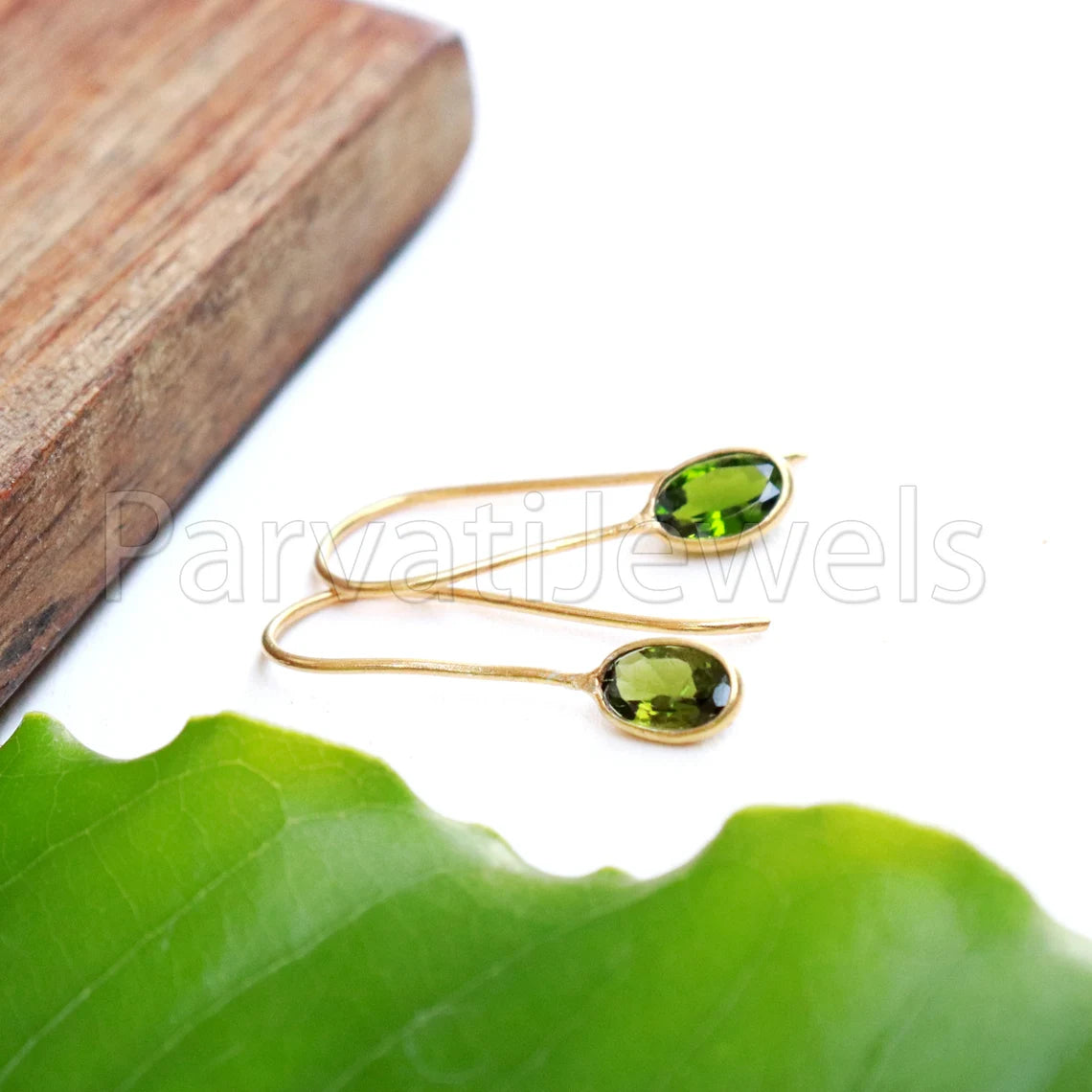 Natural Green Tourmaline Earring, Tourmaline Dangle Earring, Solid 18K Gold Earring, Handmade Gold Earring, Minimalist Dangle Earring