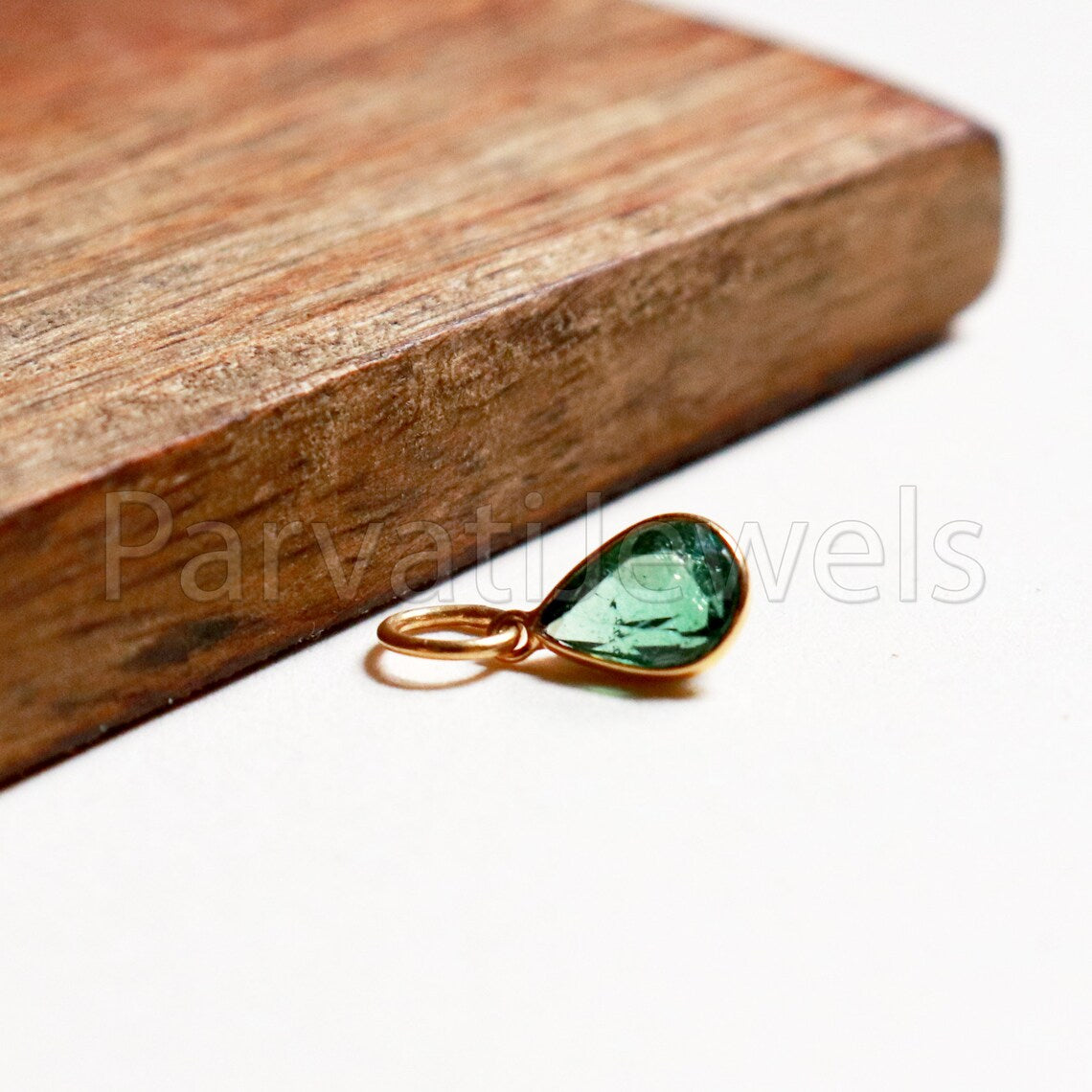 Blue Tourmaline 18k Solid Gold Charm pendant, Blue Tourmaline Charm, DAINTY Tourmaline Charm , 18KT Solid Gold, Natural Tourmaline, RARE