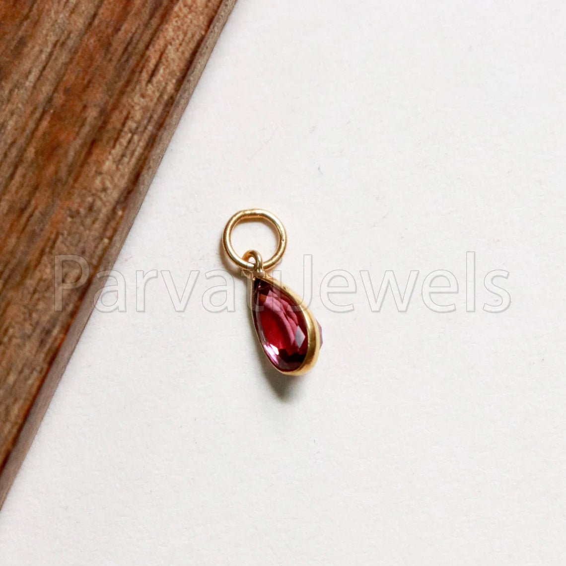 DEEP Pink Tourmaline 18k Solid Gold Charm pendant, Hot Pink Tourmaline Charm, DAINTY Tourmaline Charm , 18KT, RARE Natural Tourmaline