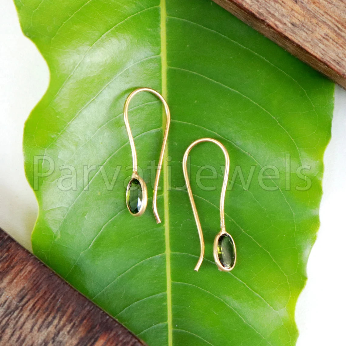 Natural Green Tourmaline Earring, Tourmaline Dangle Earring, Solid 18K Gold Earring, Handmade Gold Earring, Minimalist Dangle Earring