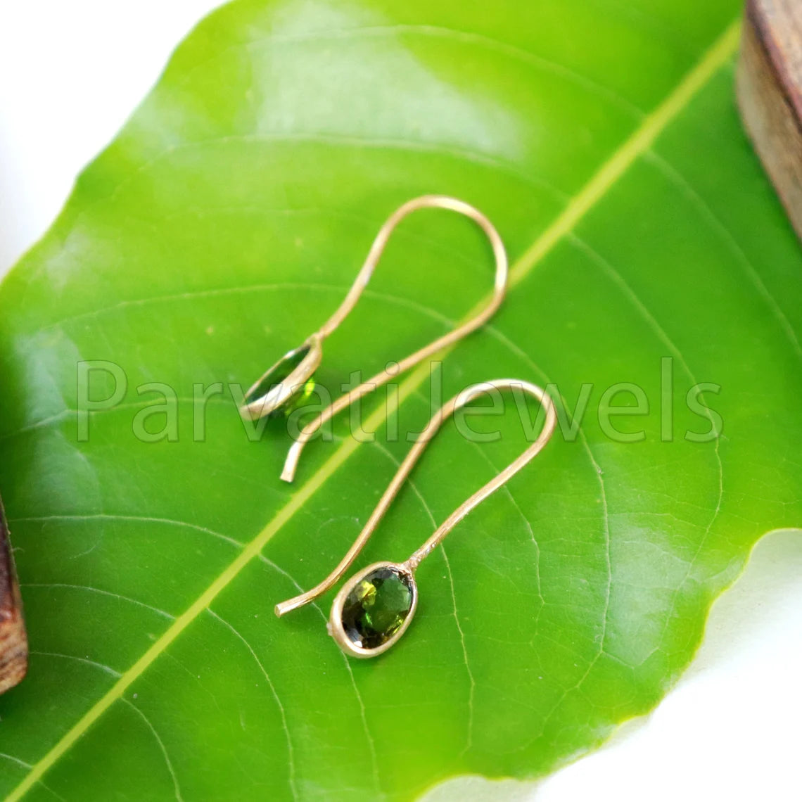 Natural Green Tourmaline Earring, Tourmaline Dangle Earring, Solid 18K Gold Earring, Handmade Gold Earring, Minimalist Dangle Earring