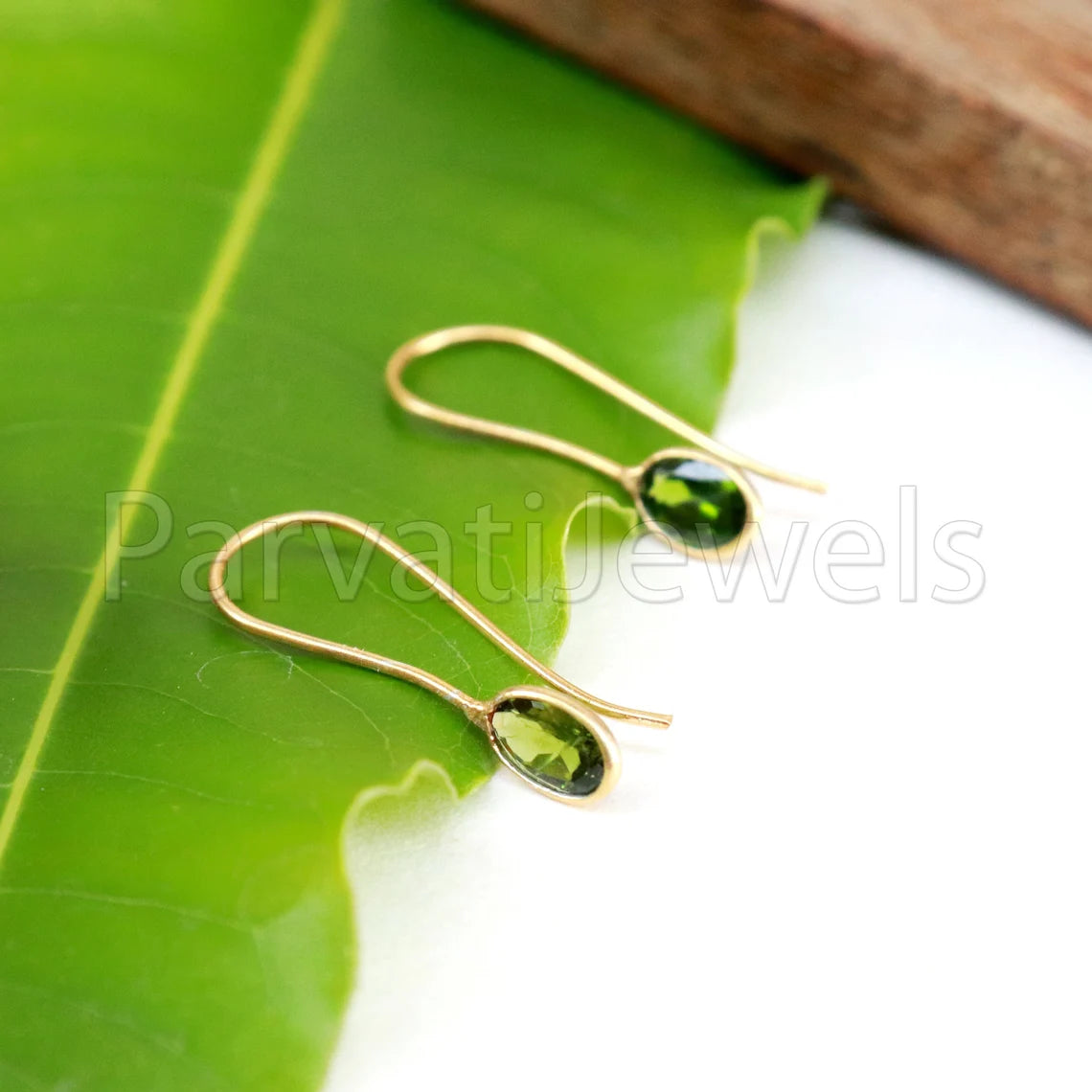 Natural Green Tourmaline Earring, Tourmaline Dangle Earring, Solid 18K Gold Earring, Handmade Gold Earring, Minimalist Dangle Earring