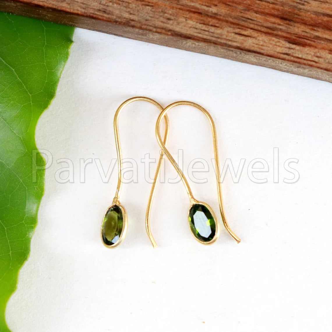 Natural Green Tourmaline Earring, Tourmaline Dangle Earring, Solid 18K Gold Earring, Handmade Gold Earring, Minimalist Dangle Earring