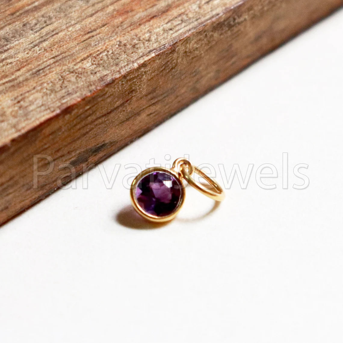 Checker Cut Amethyst Charm, 18k Solid Gold Charm, Purple Amethyst Charm, Gold Charm, Faceted Amethyst Charm , Handmade Gold Charm,