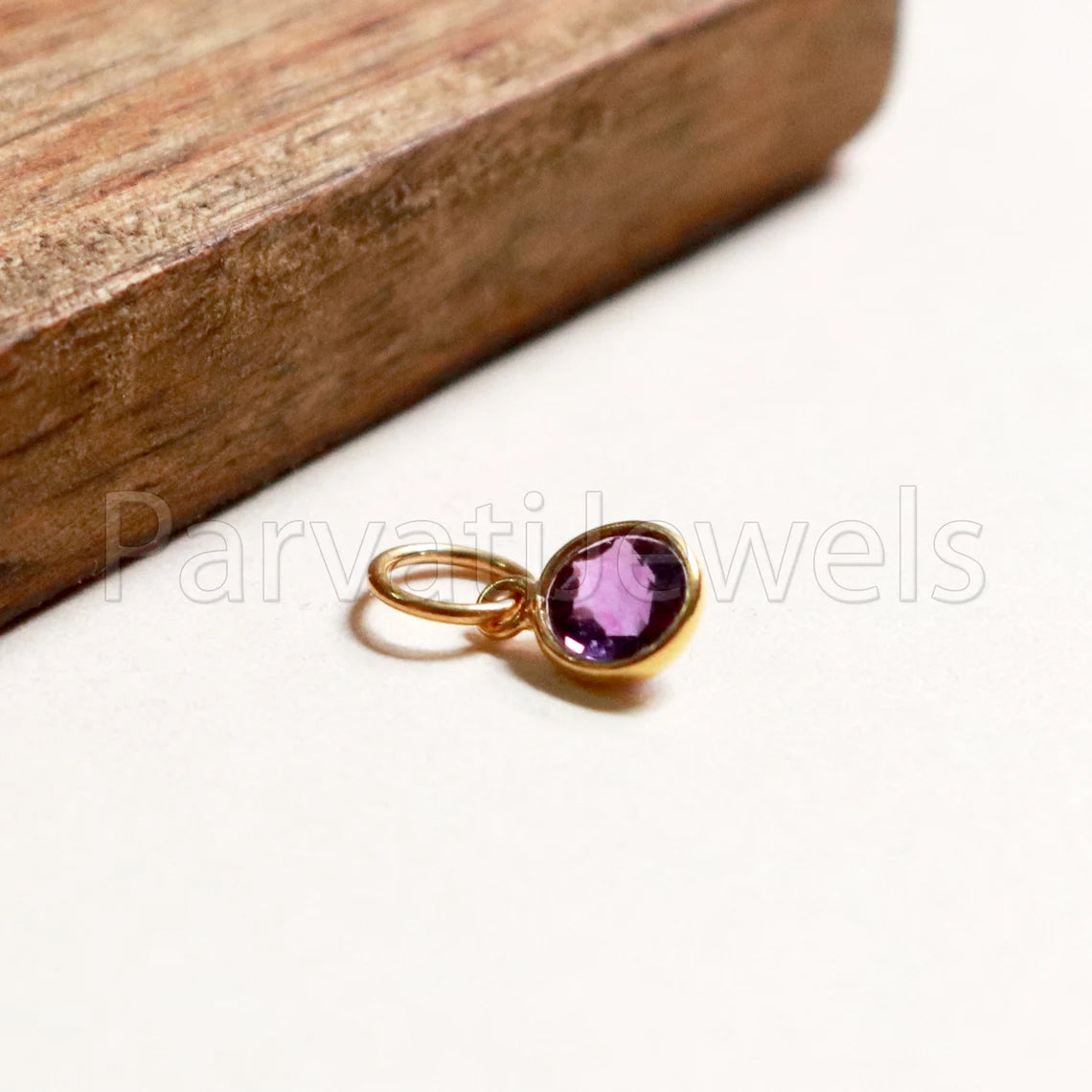 Checker Cut Amethyst Charm, 18k Solid Gold Charm, Purple Amethyst Charm, Gold Charm, Faceted Amethyst Charm , Handmade Gold Charm,