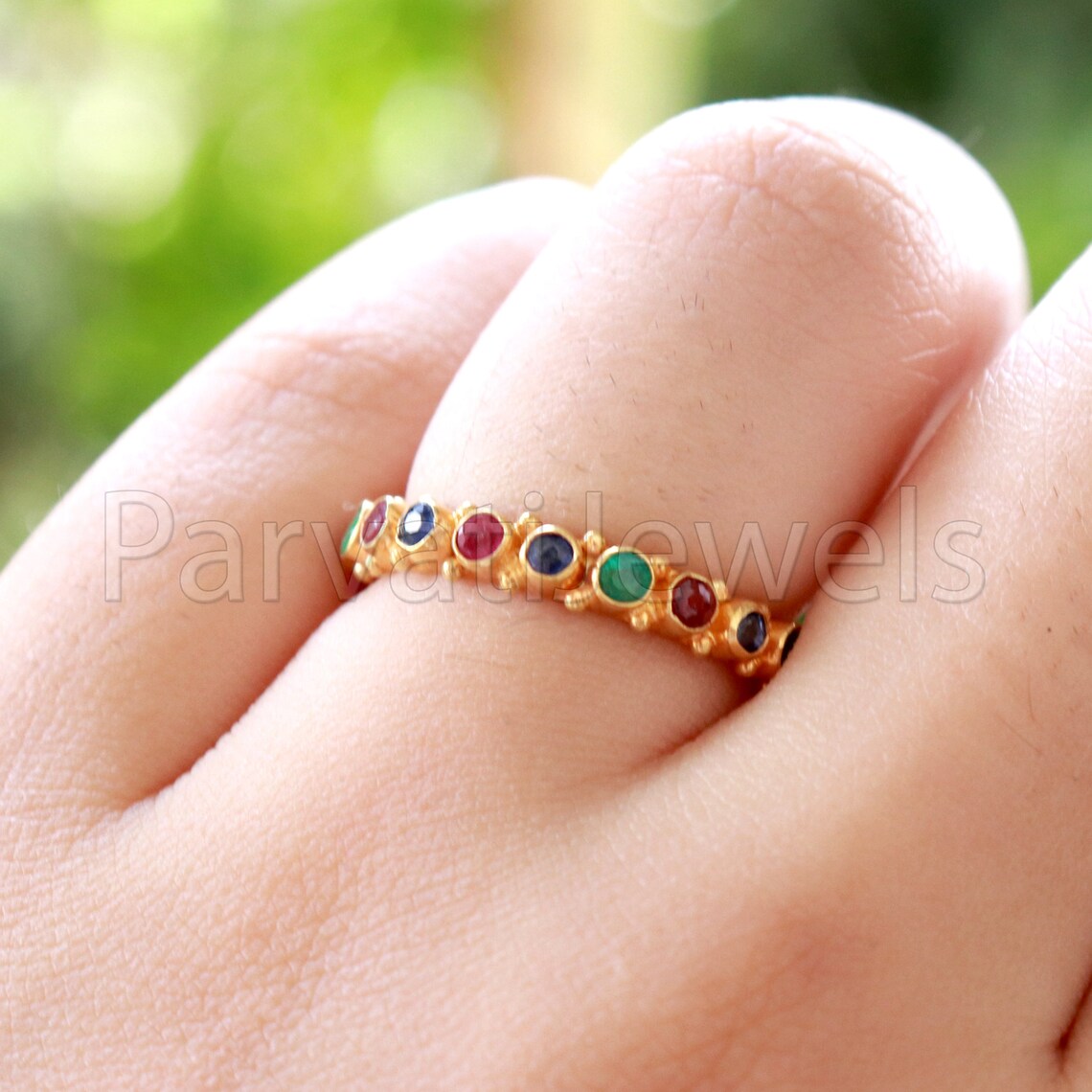 Ruby, Emerald & Sapphire Eternity Band Ring, 18k Solid Gold Ring, Handmade Eternity Gold Ring, Multi Stone Engagement Ring, Wedding Ring