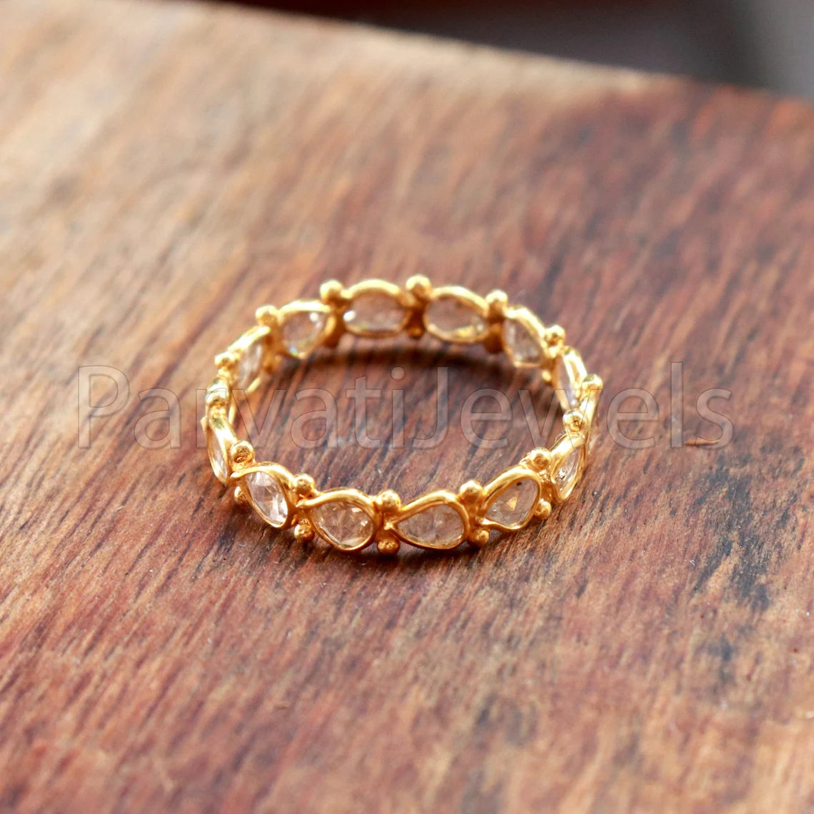 English Polki Diamond Eternity Band Ring, 18k Solid Gold Ring, Handmade Eternity Gold Ring, Diamond Polki Engagement Ring, Wedding Band Ring