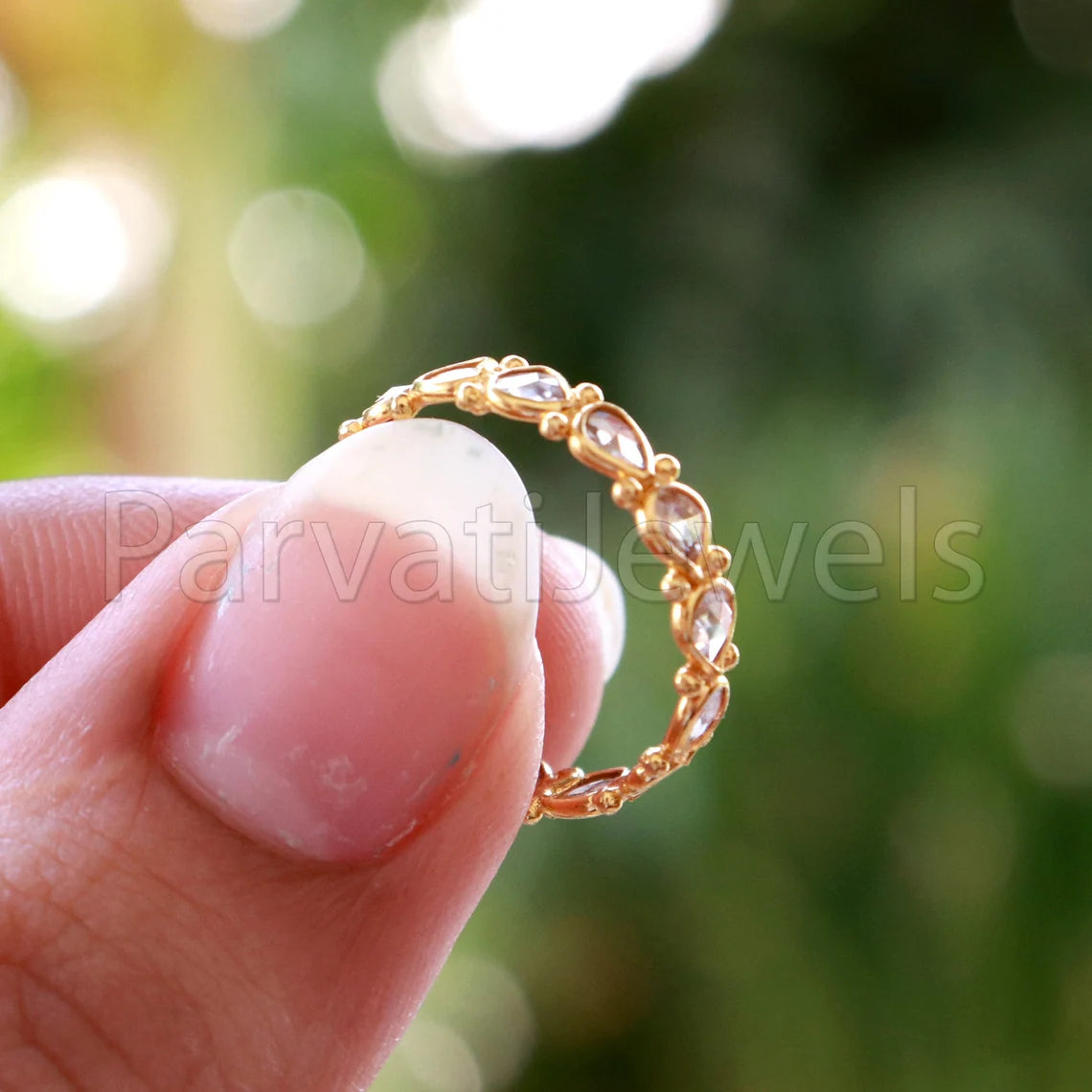 English Polki Diamond Eternity Band Ring, 18k Solid Gold Ring, Handmade Eternity Gold Ring, Diamond Polki Engagement Ring, Wedding Band Ring