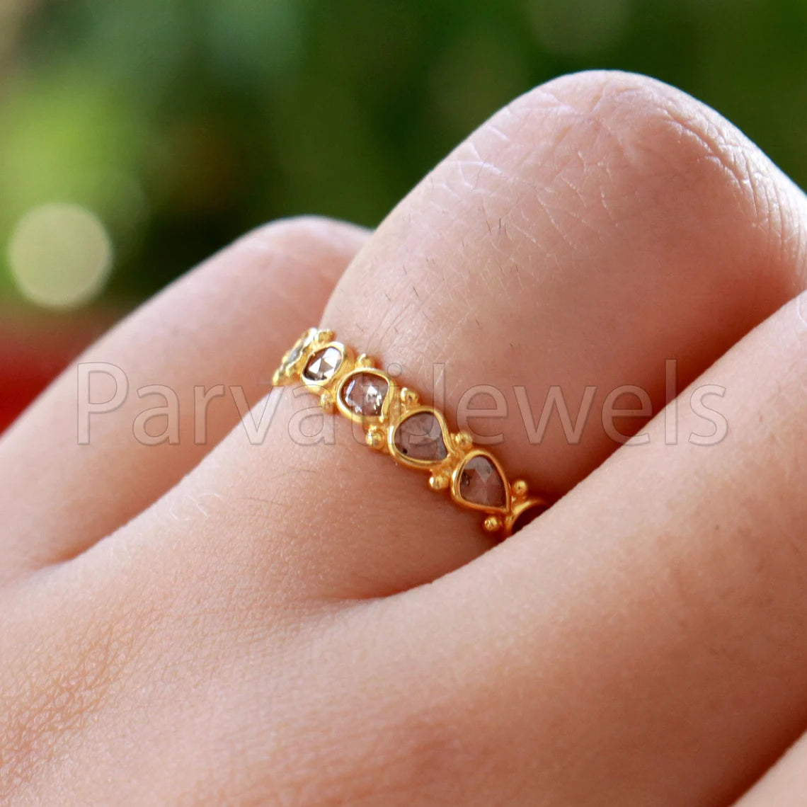 English Polki Diamond Eternity Band Ring, 18k Solid Gold Ring, Handmade Eternity Gold Ring, Diamond Polki Engagement Ring, Wedding Band Ring