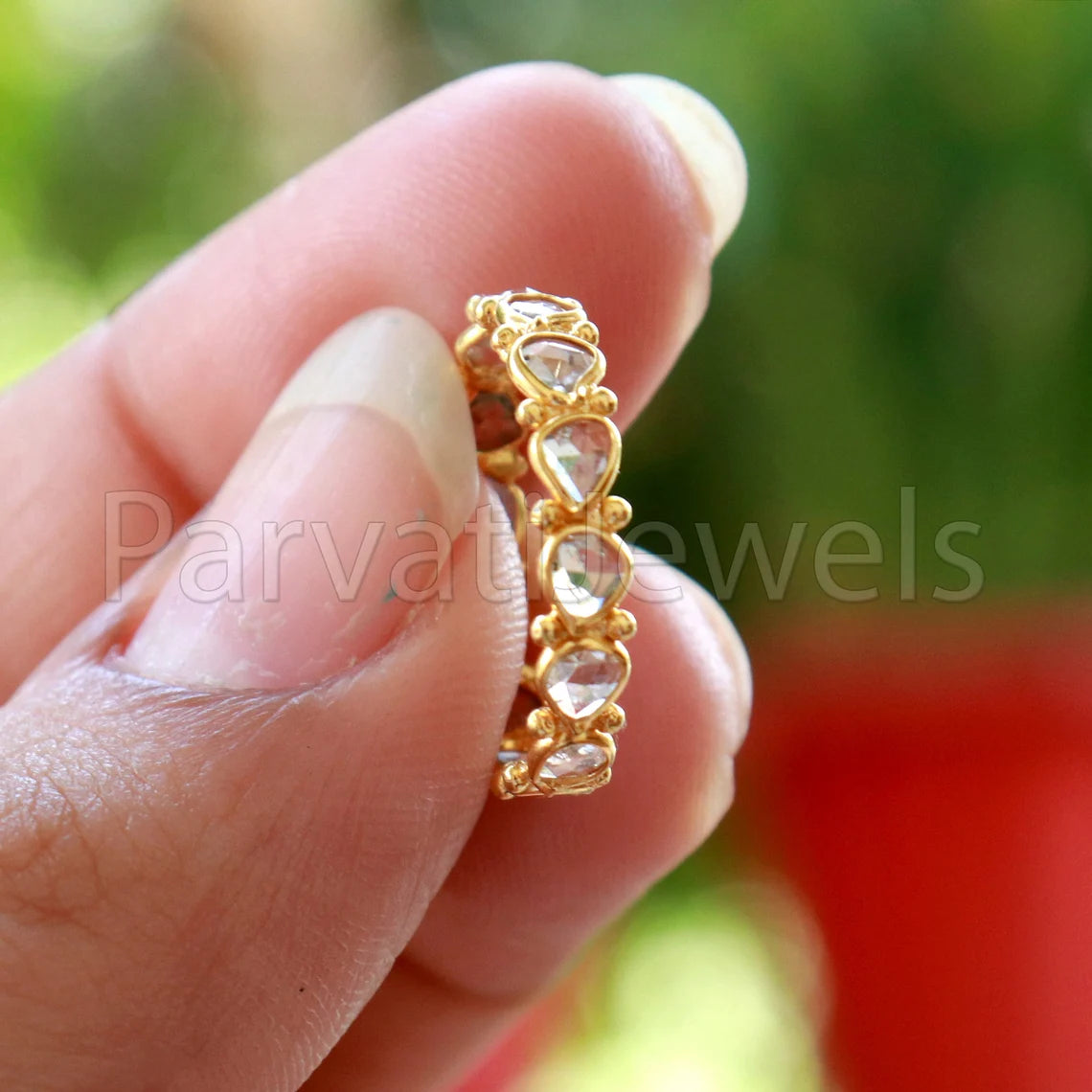 English Polki Diamond Eternity Band Ring, 18k Solid Gold Ring, Handmade Eternity Gold Ring, Diamond Polki Engagement Ring, Wedding Band Ring
