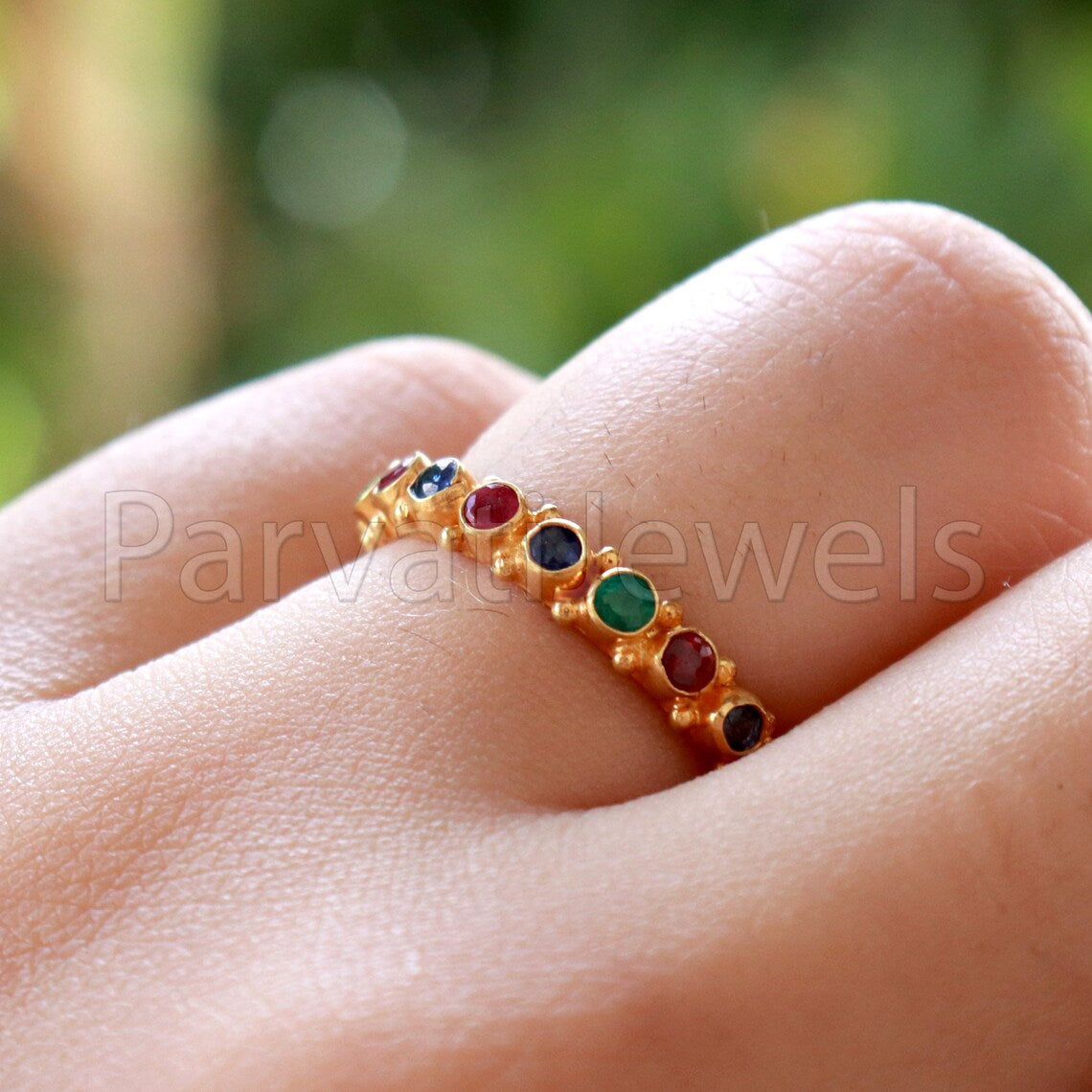 Ruby, Emerald & Sapphire Eternity Band Ring, 18k Solid Gold Ring, Handmade Eternity Gold Ring, Multi Stone Engagement Ring, Wedding Ring