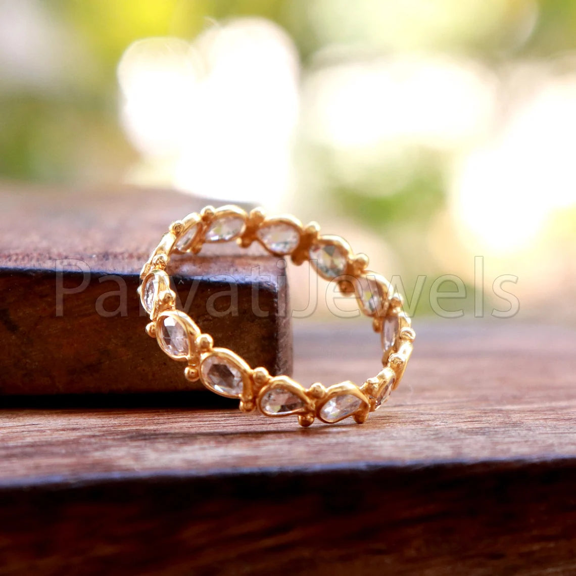English Polki Diamond Eternity Band Ring, 18k Solid Gold Ring, Handmade Eternity Gold Ring, Diamond Polki Engagement Ring, Wedding Band Ring