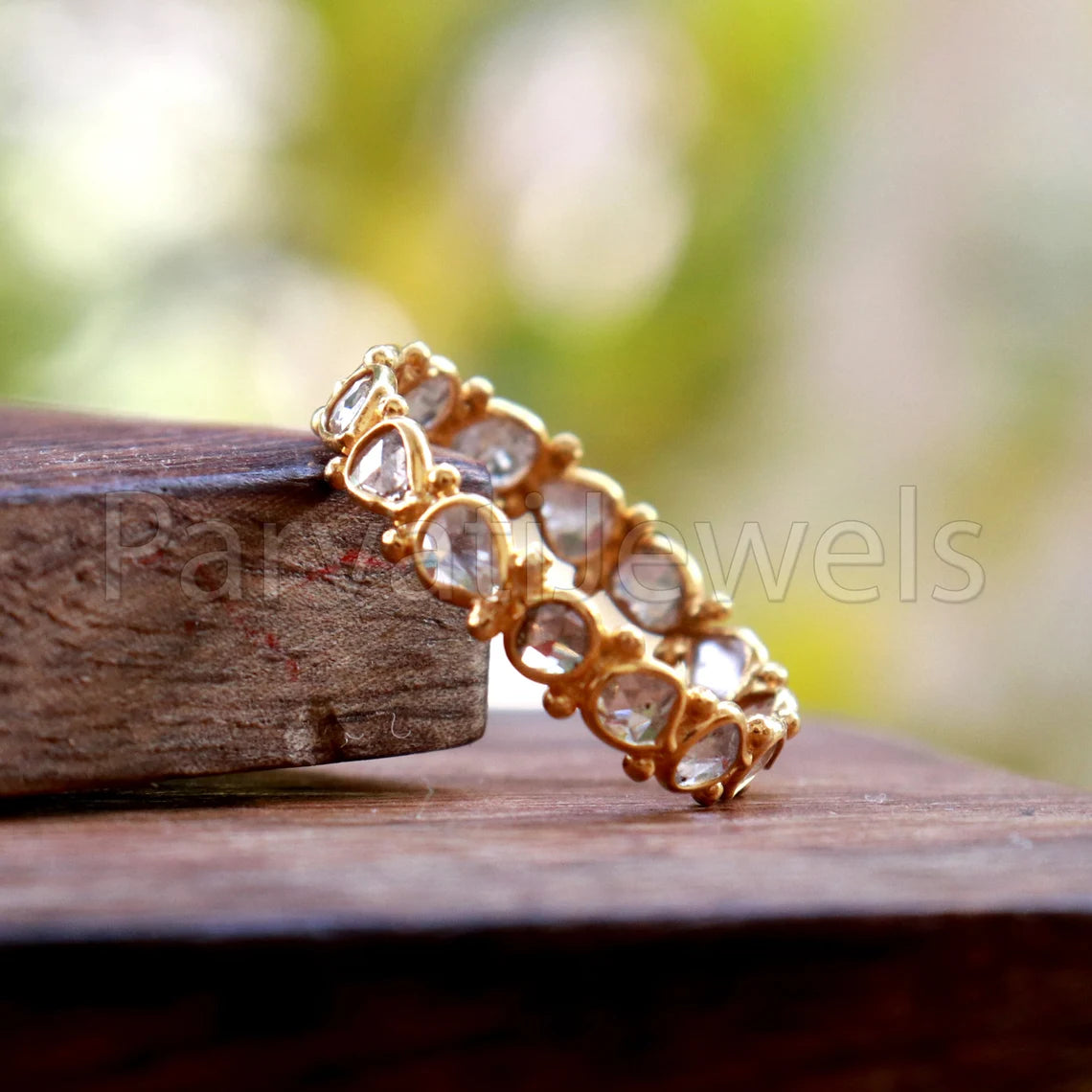 English Polki Diamond Eternity Band Ring, 18k Solid Gold Ring, Handmade Eternity Gold Ring, Diamond Polki Engagement Ring, Wedding Band Ring