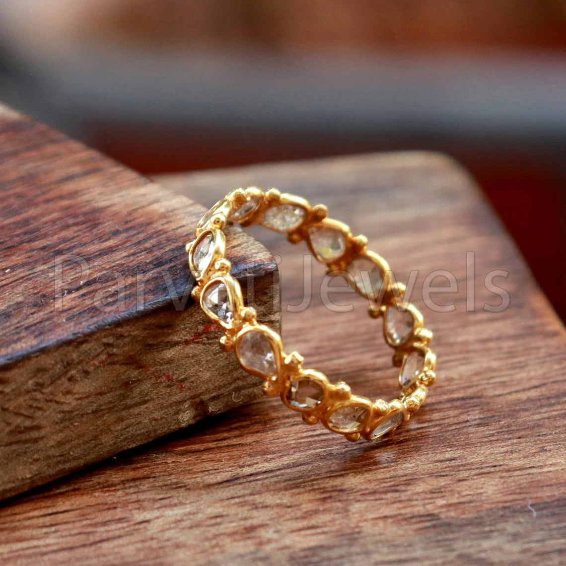 English Polki Diamond Eternity Band Ring, 18k Solid Gold Ring, Handmade Eternity Gold Ring, Diamond Polki Engagement Ring, Wedding Band Ring