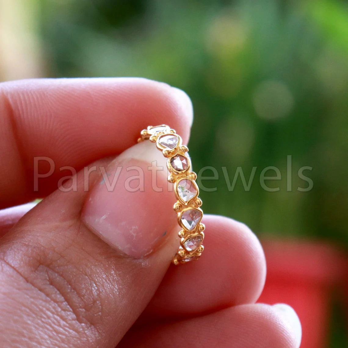 English Polki Diamond Eternity Band Ring, 18k Solid Gold Ring, Handmade Eternity Gold Ring, Diamond Polki Engagement Ring, Wedding Band Ring