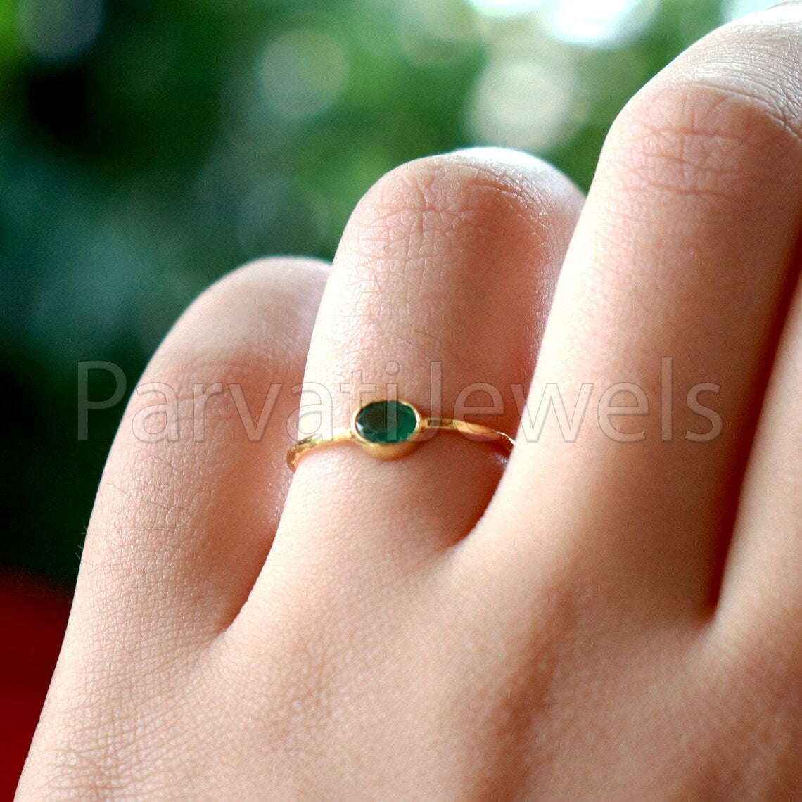 Natural Emerald Ring, Emerald Gold Ring, 18k Solid Gold Ring, Handmade Gold Ring, Emerald Engagement Ring, Wedding Ring, Hammered Gold Ring