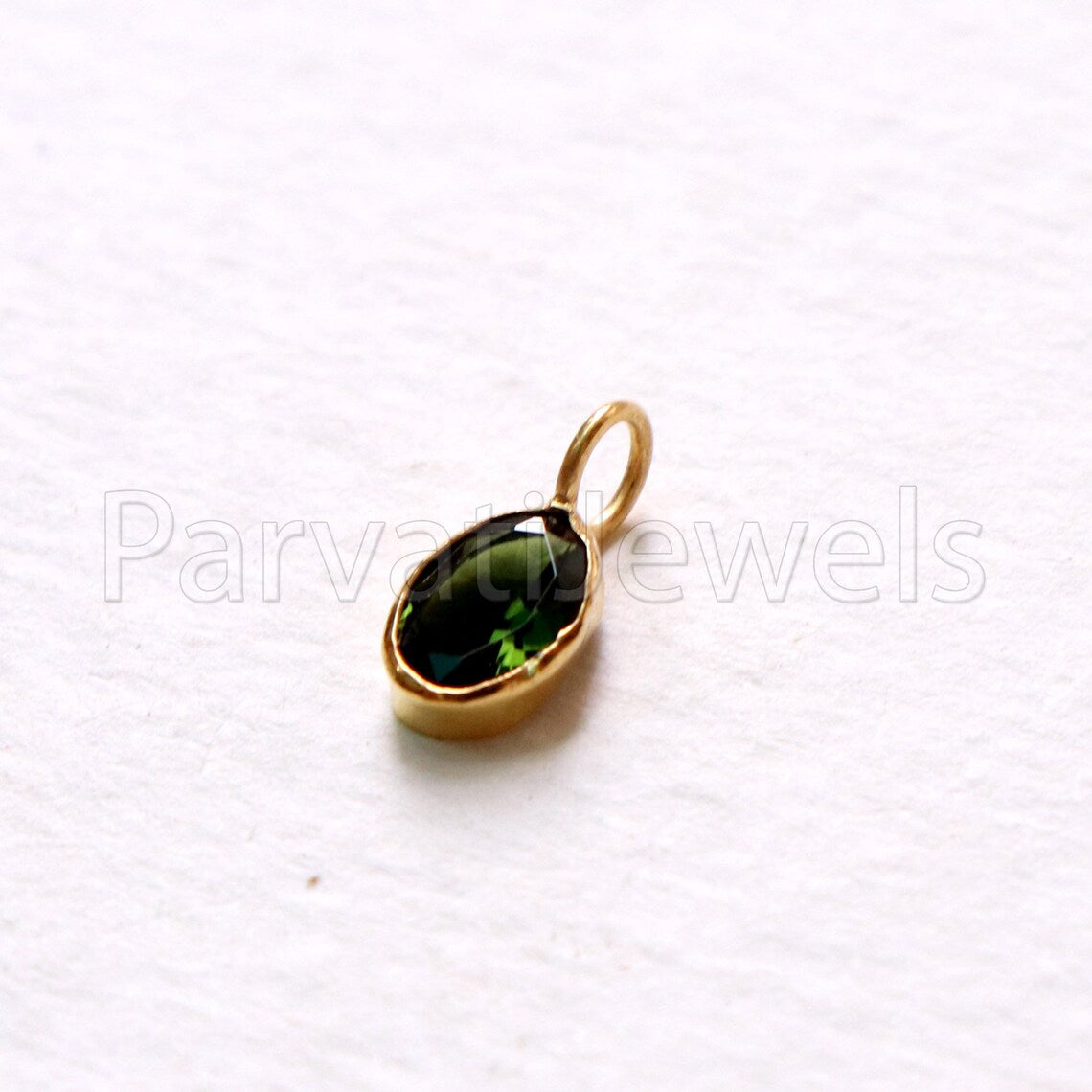 Green Tourmaline Charm, 18k Solid Gold Charm, Deep Green Tourmaline Charm, Gold Charm, Faceted Tourmaline Charm , Handmade Gold Charm