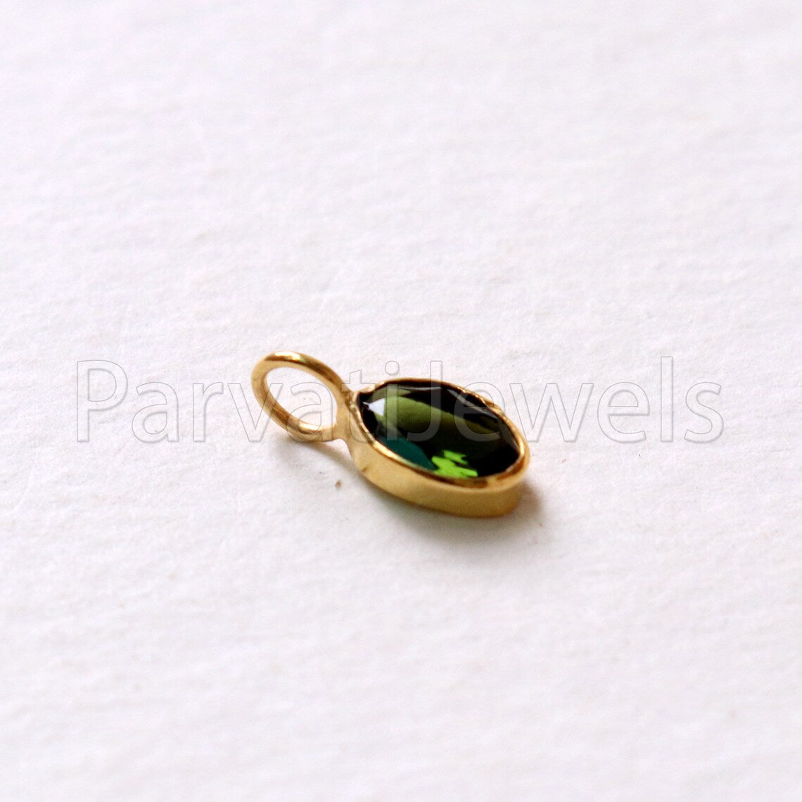 Green Tourmaline Charm, 18k Solid Gold Charm, Deep Green Tourmaline Charm, Gold Charm, Faceted Tourmaline Charm , Handmade Gold Charm