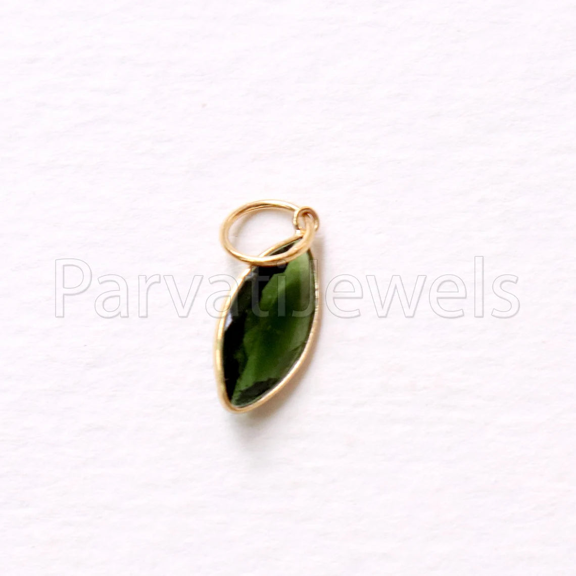 Green Tourmaline Charm, 18k Solid Gold Charm, Deep Green Tourmaline Charm, Gold Charm, Faceted Tourmaline Charm , Handmade Gold Charm