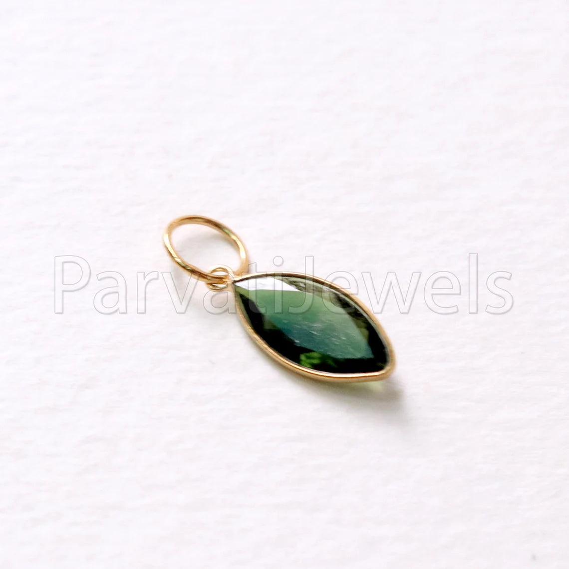 Green Tourmaline Charm, 18k Solid Gold Charm, Deep Green Tourmaline Charm, Gold Charm, Faceted Tourmaline Charm , Handmade Gold Charm