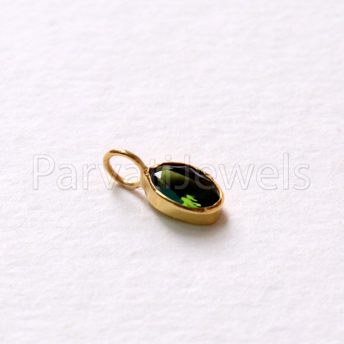 Green Tourmaline Charm, 18k Solid Gold Charm, Deep Green Tourmaline Charm, Gold Charm, Faceted Tourmaline Charm , Handmade Gold Charm