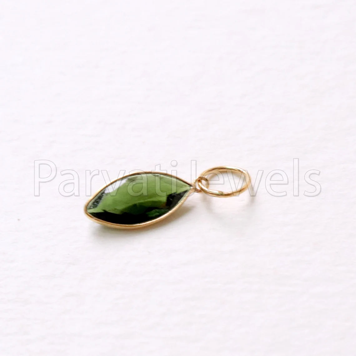 Green Tourmaline Charm, 18k Solid Gold Charm, Deep Green Tourmaline Charm, Gold Charm, Faceted Tourmaline Charm , Handmade Gold Charm