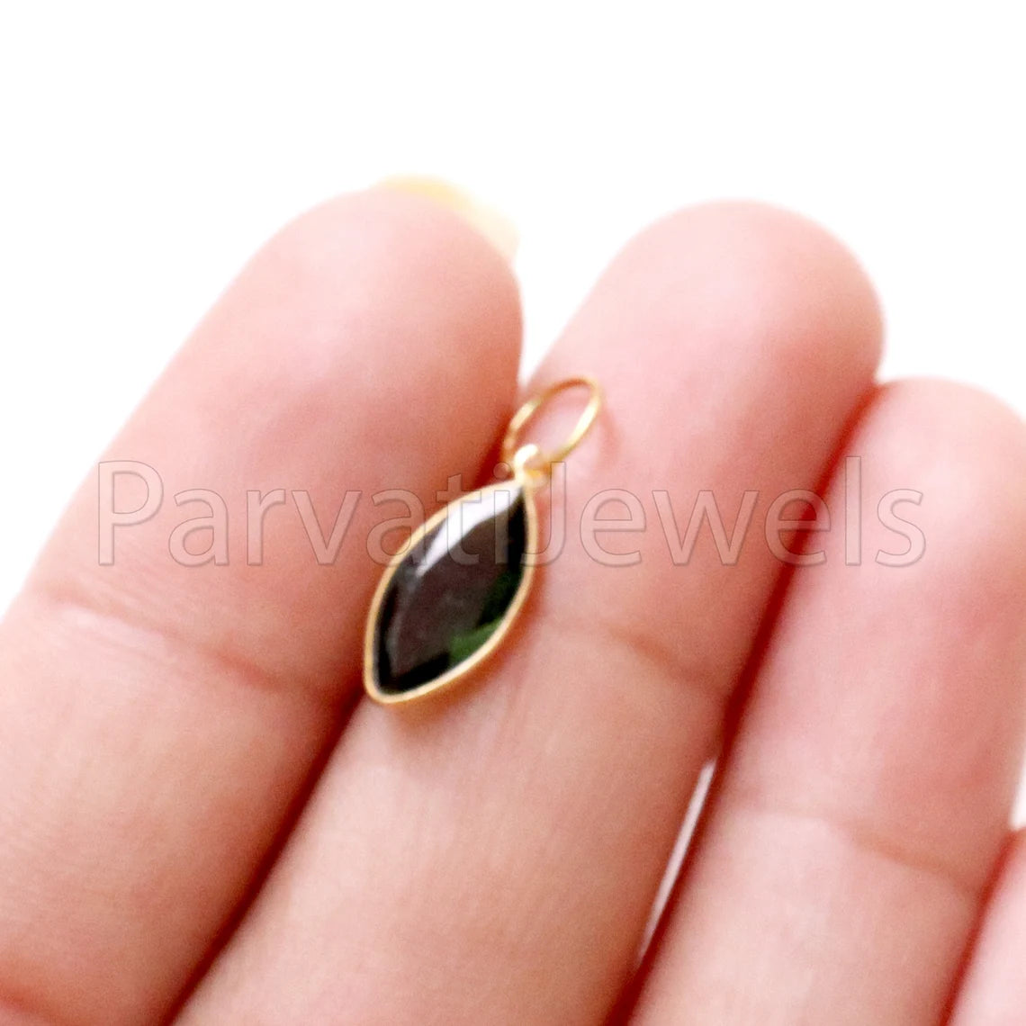 Green Tourmaline Charm, 18k Solid Gold Charm, Deep Green Tourmaline Charm, Gold Charm, Faceted Tourmaline Charm , Handmade Gold Charm