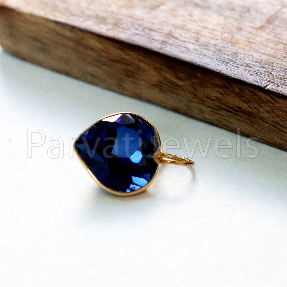 Lab Grown Tanzanite Charm, 18k Solid Gold Charm, Handmade Gold Charm, Tanzanite Dainty Charm, Minimalist Pendant, Heart Tanzanite Charm