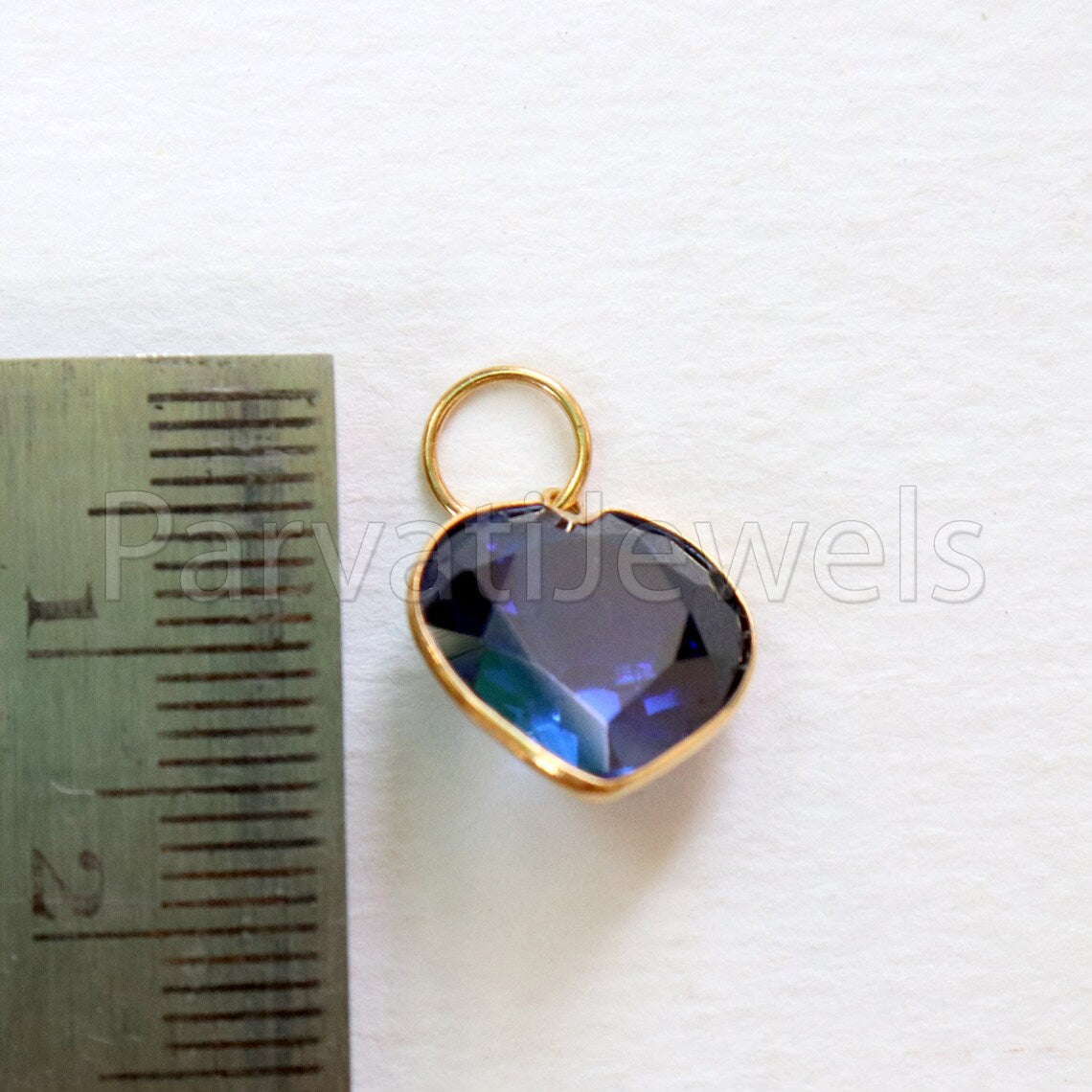 Lab Grown Tanzanite Charm, 18k Solid Gold Charm, Handmade Gold Charm, Tanzanite Dainty Charm, Minimalist Pendant, Heart Tanzanite Charm