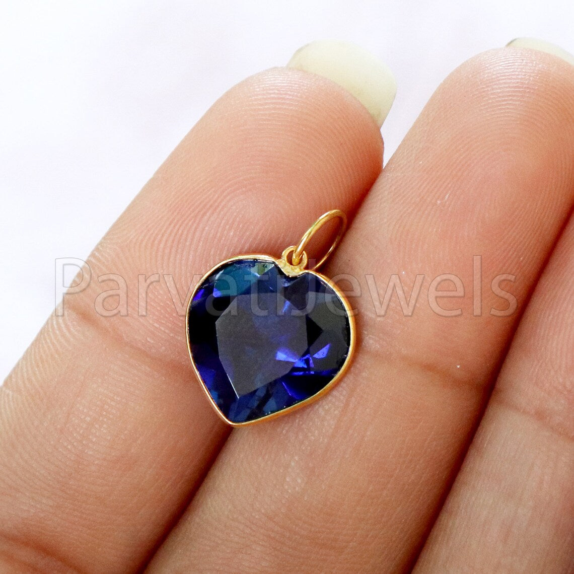 Lab Grown Tanzanite Charm, 18k Solid Gold Charm, Handmade Gold Charm, Tanzanite Dainty Charm, Minimalist Pendant, Heart Tanzanite Charm
