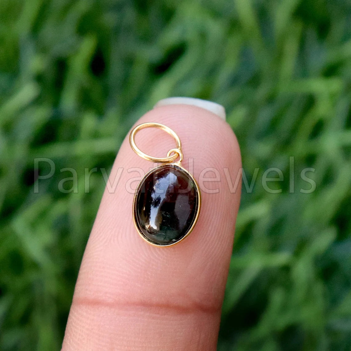 Green Tourmaline Charm, 18k Solid Gold Charm, Deep Green Tourmaline Charm, Gold Charm, Cabochon Tourmaline Charm , Handmade Gold Charm